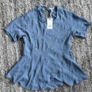 NWT Lucky Brand Blue Floral Embroidered Boho Shift Dress XS Short Sleeve